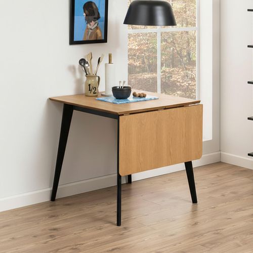 Roxby Oak and Black 2-4 Seater Drop Leaf Dining Table - 80cm-120cm