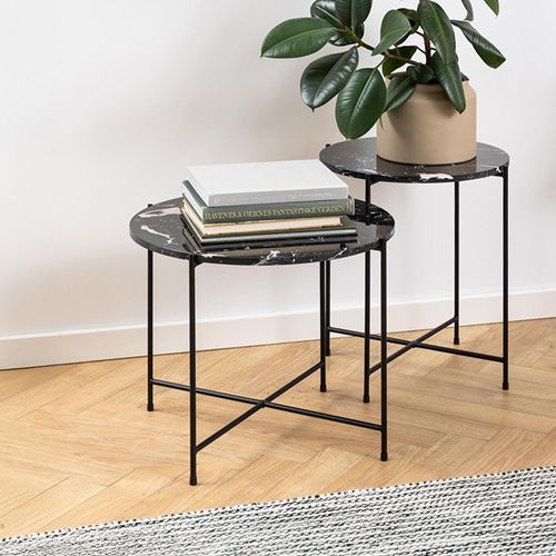 Avila Black Marble Effect Large Round Side Table