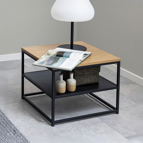 Gila Oak and Black Square Side Table