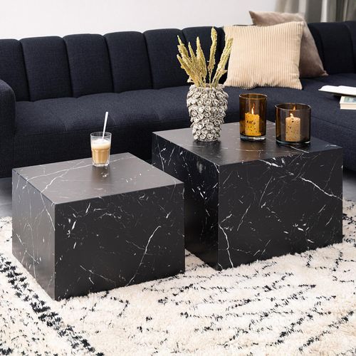 Dice Black Marble Effect Coffee Table - Set of 2