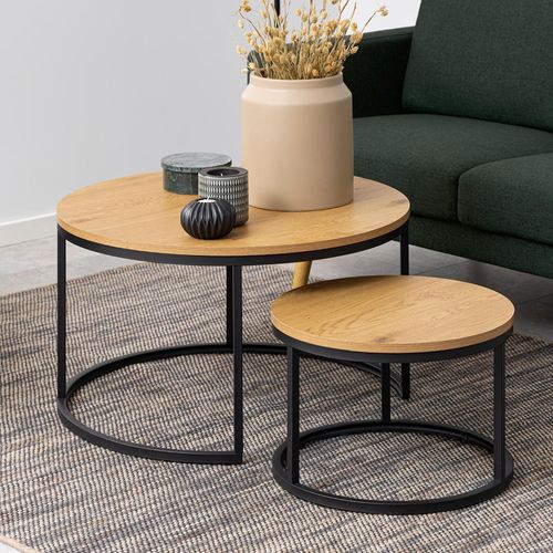 Spiro Oak Round Coffee Table - Set of 2