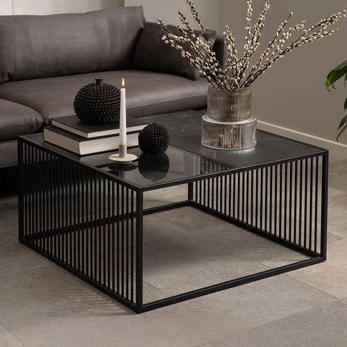Strington Black Marble and Glass Square Coffee Table