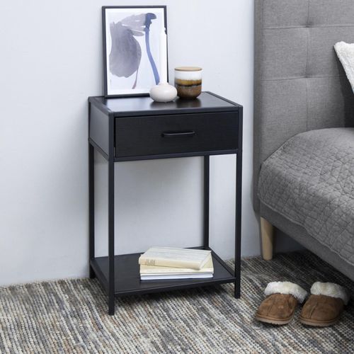 Seaford Black Melamine and Metal 1 Drawer Bedside Table