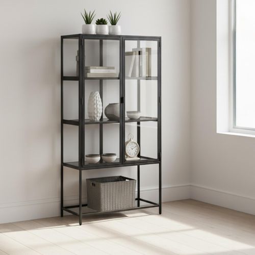 Seaford Black Melamine and Metal 2 Door Display Cabinet