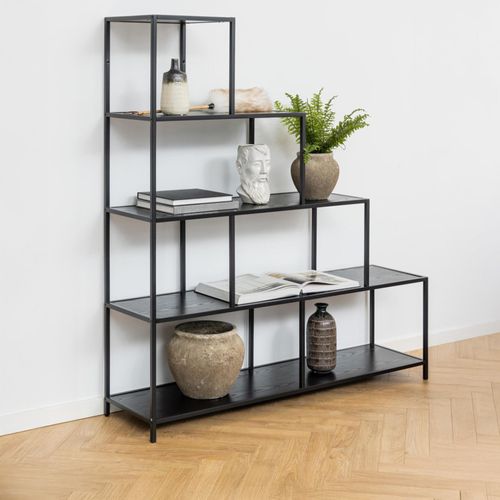 Seaford Black Melamine and Metal Large Open Shelving Unit