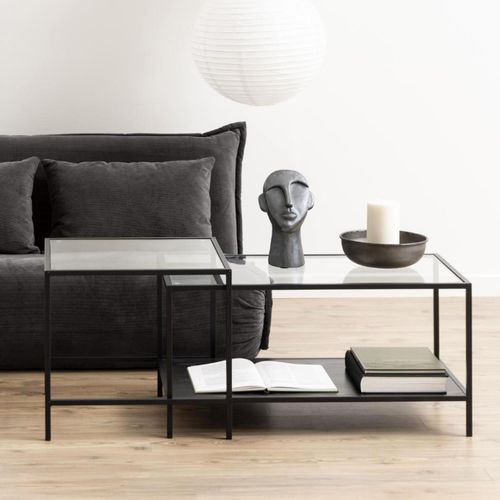 Seaford Clear Glass and Black Metal Coffee Table - Set of 2