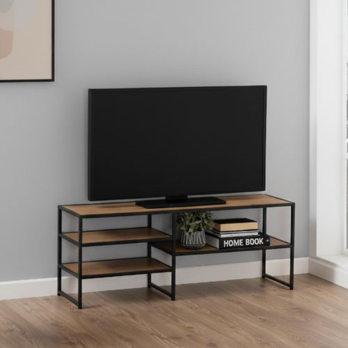 Seaford Oak and Black Metal 120cm TV Unit