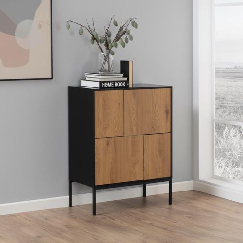 Seaford Oak and Black Metal 4 Door Small Sideboard - 80cm