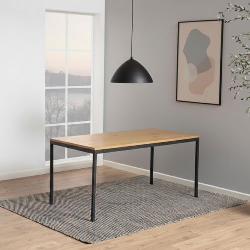Seaford Oak and Black Metal 6 Seater Dining Table - 160cm