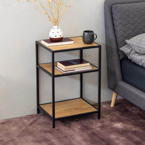 Seaford Oak and Black Metal Bedside Table