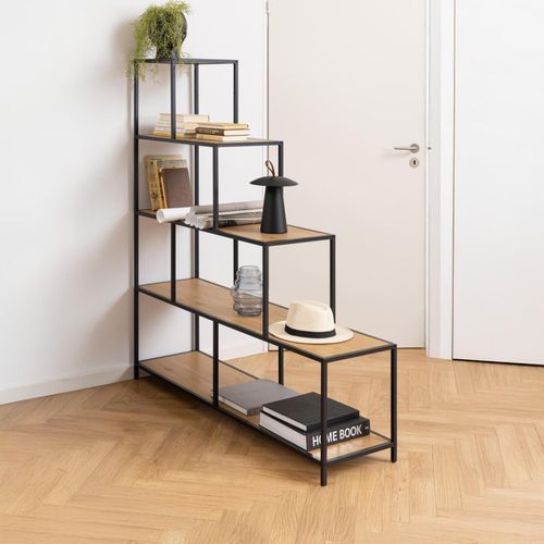 Seaford Oak and Black Metal Large Open Shelving Unit