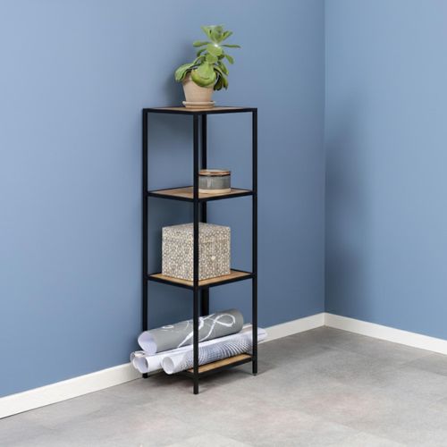 Seaford Oak and Black Metal Narrow Open Shelving Unit