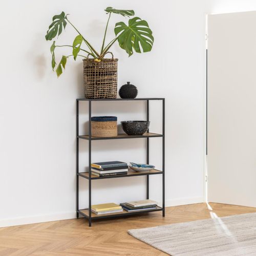 Seaford Oak and Black Metal Short Open Shelving Unit