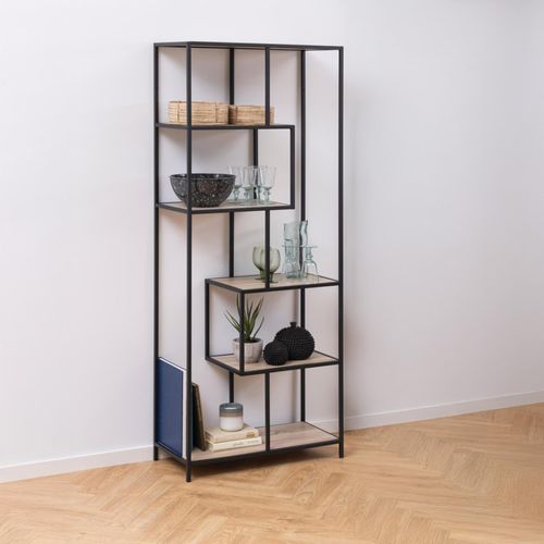 Seaford Sonoma Oak and Black Metal Tall Open Bookshelf