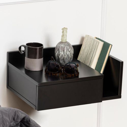 Ashlan Black Painted 1 Drawer Wall Mounted Floating Bedside Table with Shelf