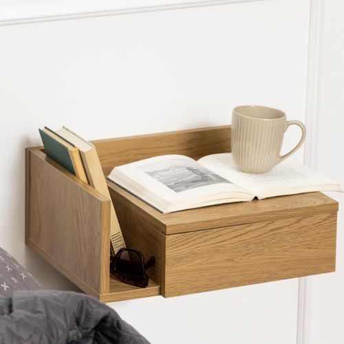 Ashlan Oak 1 Drawer Wall Mounted Floating Bedside Table with Shelf