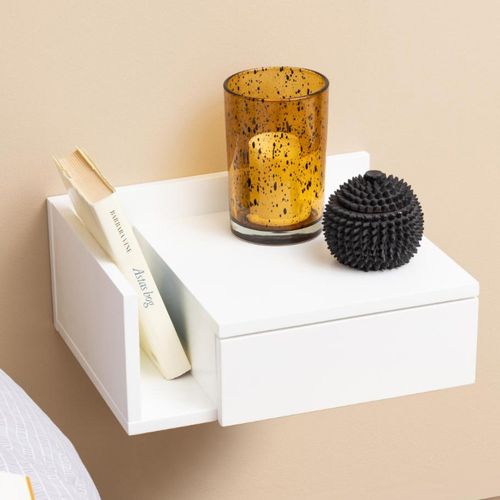 Ashlan White Painted 1 Drawer Wall Mounted Floating Bedside Table with Shelf