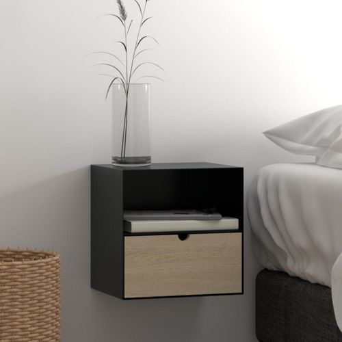 Joliet Black and Bamboo Wood 1 Drawer Bedside Cabinet