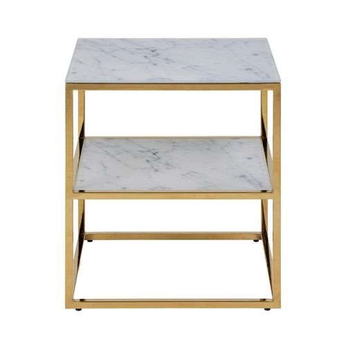 Alisma White Marble and Gold Metal Bedside Table