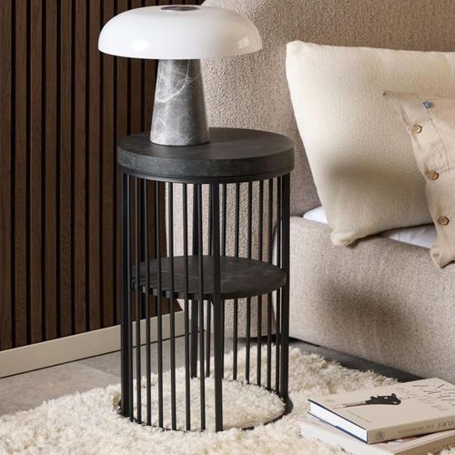 Strington Black Marble Effect Round Bedside Table