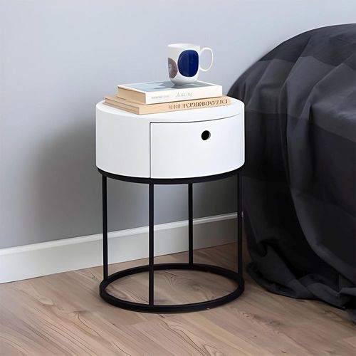 Polo White Painted 1 Drawer Round Bedside Table