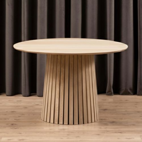 Christo White Oak 4 Seater Round Slatted Pedestal Dining Table - 120cm