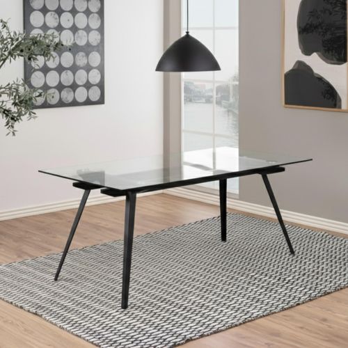 Monti Clear Glass and Black 6 Seater Dining Table - 180cm