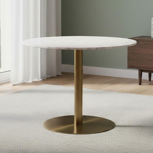 Corby White Marble Effect and Gold 4 Seater Round Dining Table - 105cm