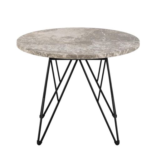 Prunus Brown Marble Round Side Table with Black Hairpin Legs