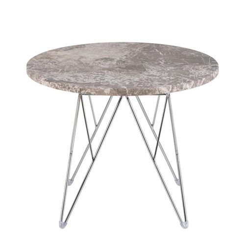 Prunus Brown Marble Round Side Table with Chrome Hairpin Legs