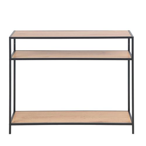 Seaford Oak and Black Metal Console Table with Shelves