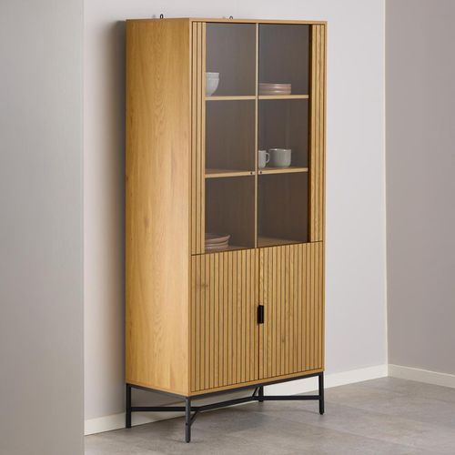 Jaipur Fluted Oak 4 Door Display Cabinet