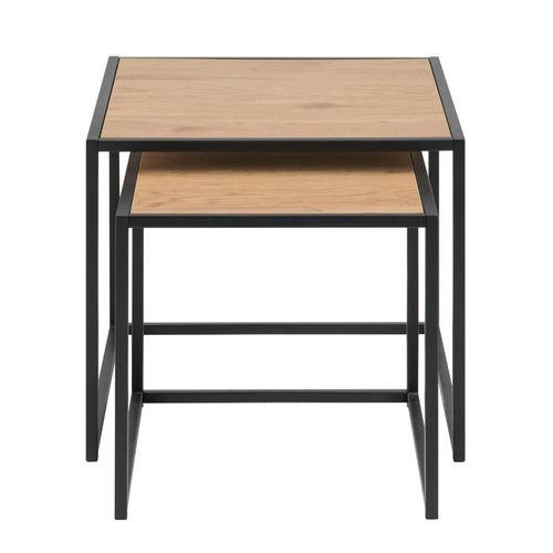 Seaford Oak and Black Metal Square Nest of 2 Tables