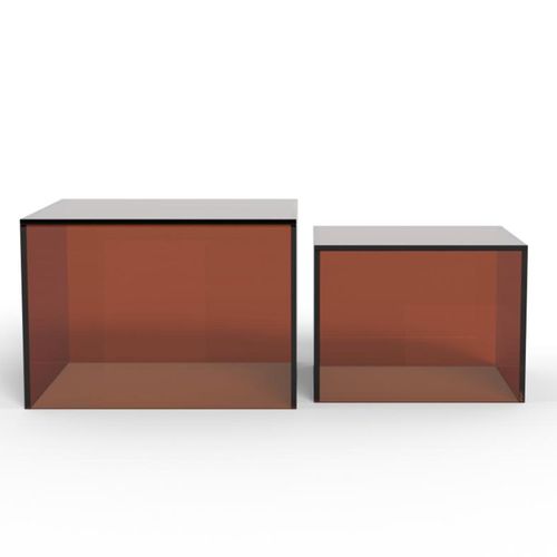 Dice Brown Glass Square Coffee Table - Set of 2
