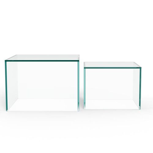 Dice Clear Glass Square Coffee Table - Set of 2