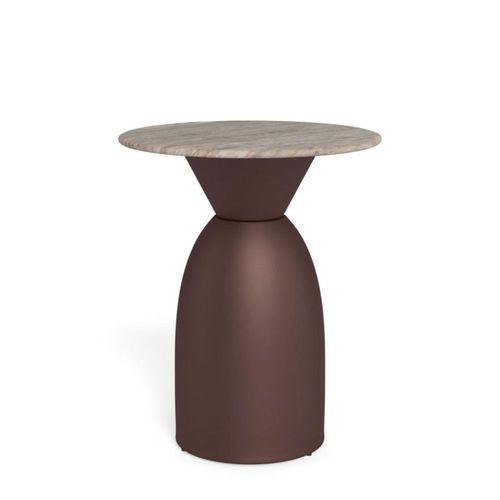 Ferrol Grey Marble Round Side Table with Bronze Base
