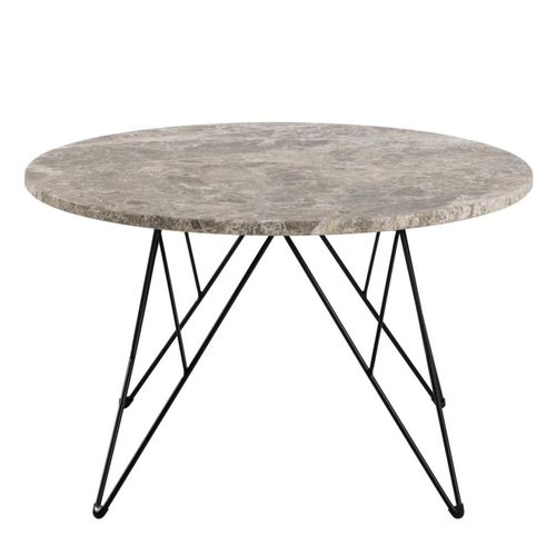 Prunus Brown Marble Round Coffee Table with Black Hairpin Legs