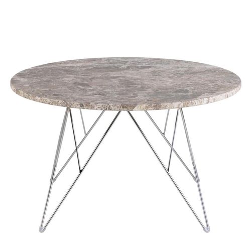 Prunus Brown Marble Round Coffee Table with Chrome Hairpin Legs