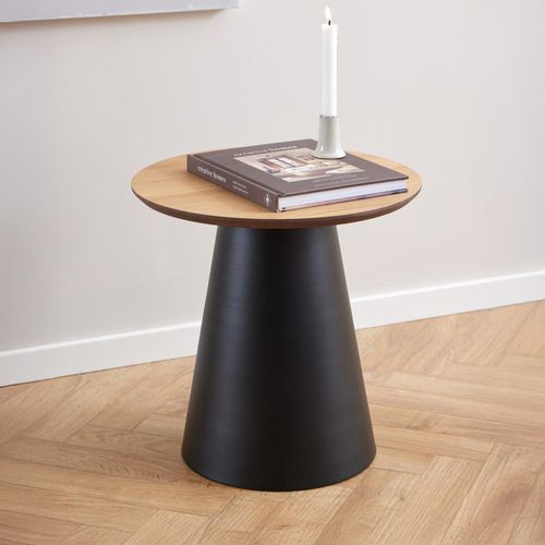 Soli Oak and Black Metal Round Side Table