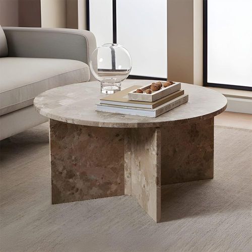Vega Latte Brown Marble Round Coffee Table