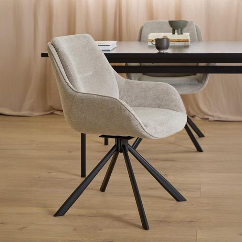 2 x Carrie Sand Chenille Fabric Swivel Dining Chair