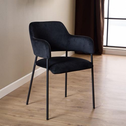2 x Lima Black Velvet Fabric Dining Armchair