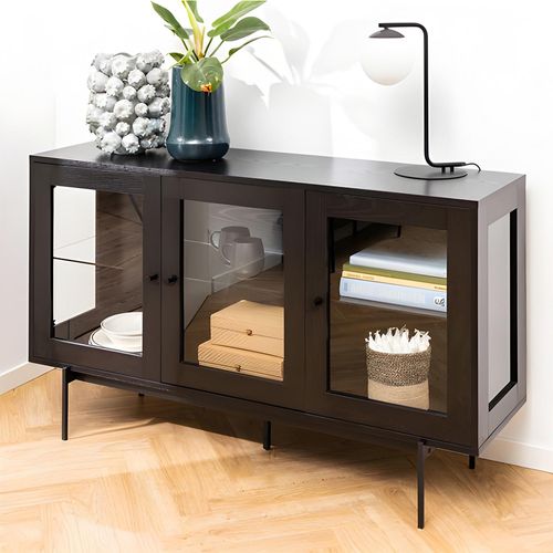 Angus Black Melamine 3 Door Medium Sideboard - 140cm