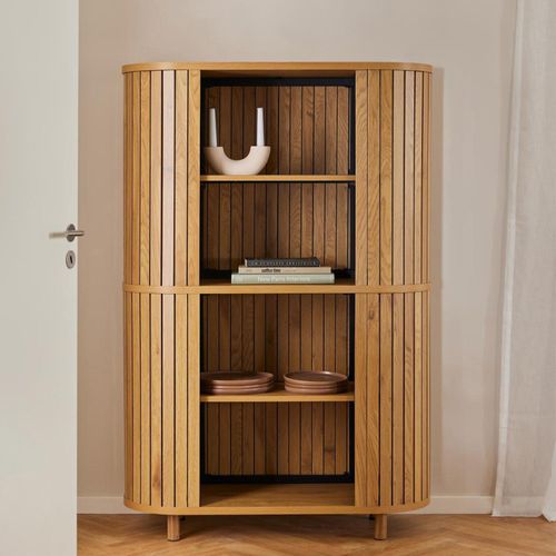 Colima Fluted Oak Curved Large Bookcase