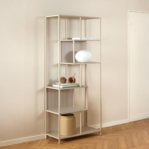 Seaford Slatted Grey Melamine and Metal Tall Shelving Unit