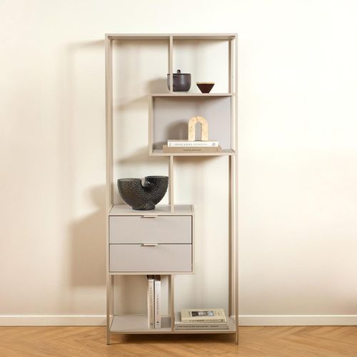 Seaford Grey Melamine and Metal 2 Drawer Tall Shelving Unit