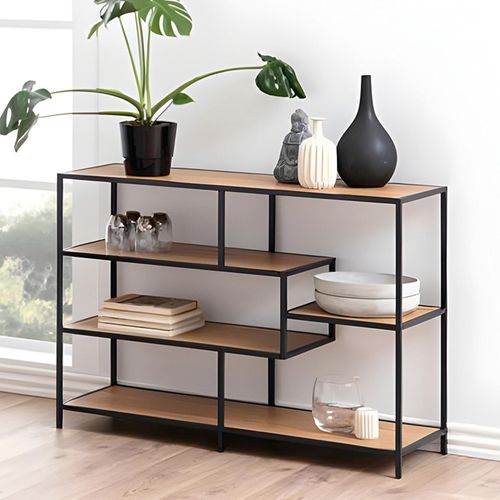 Seaford Oak and Black Metal Open Shelving Unit