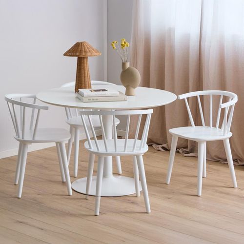 Ibiza White Round Dining Set with 4 Ida Spindle Dining Chair