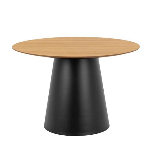 Soli Oak and Black Metal 4 Seater Round Pedestal Dining Table - 120cm