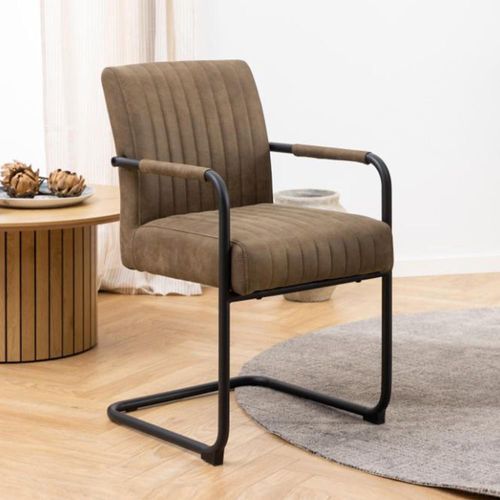 2 x Adele Light Brown Fabric Cantilever Dining Armchair